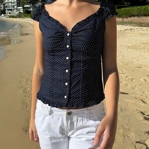 Brandy Melville Navy Polka Dot  Elena Top BNWT